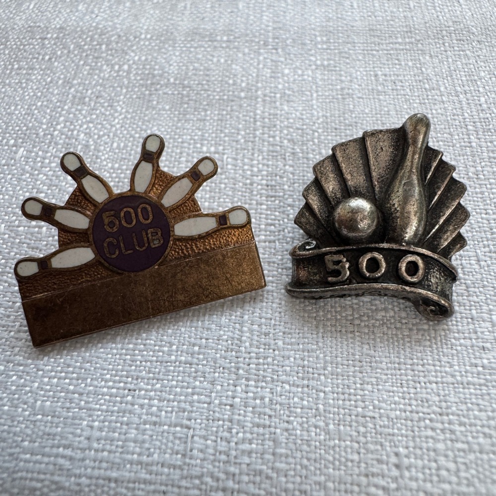 Vintage Bowling 500 Club Award Pins Set Silver Gold Tone Retro Sports Brooches